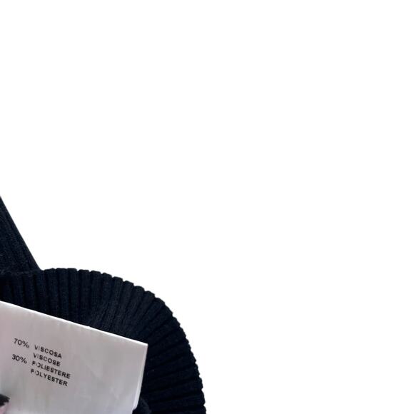 Loredana Black Ribbed Knit Red Trim Asymmetric Ruffle Crewneck Sweater Size M - Picture 8 of 8